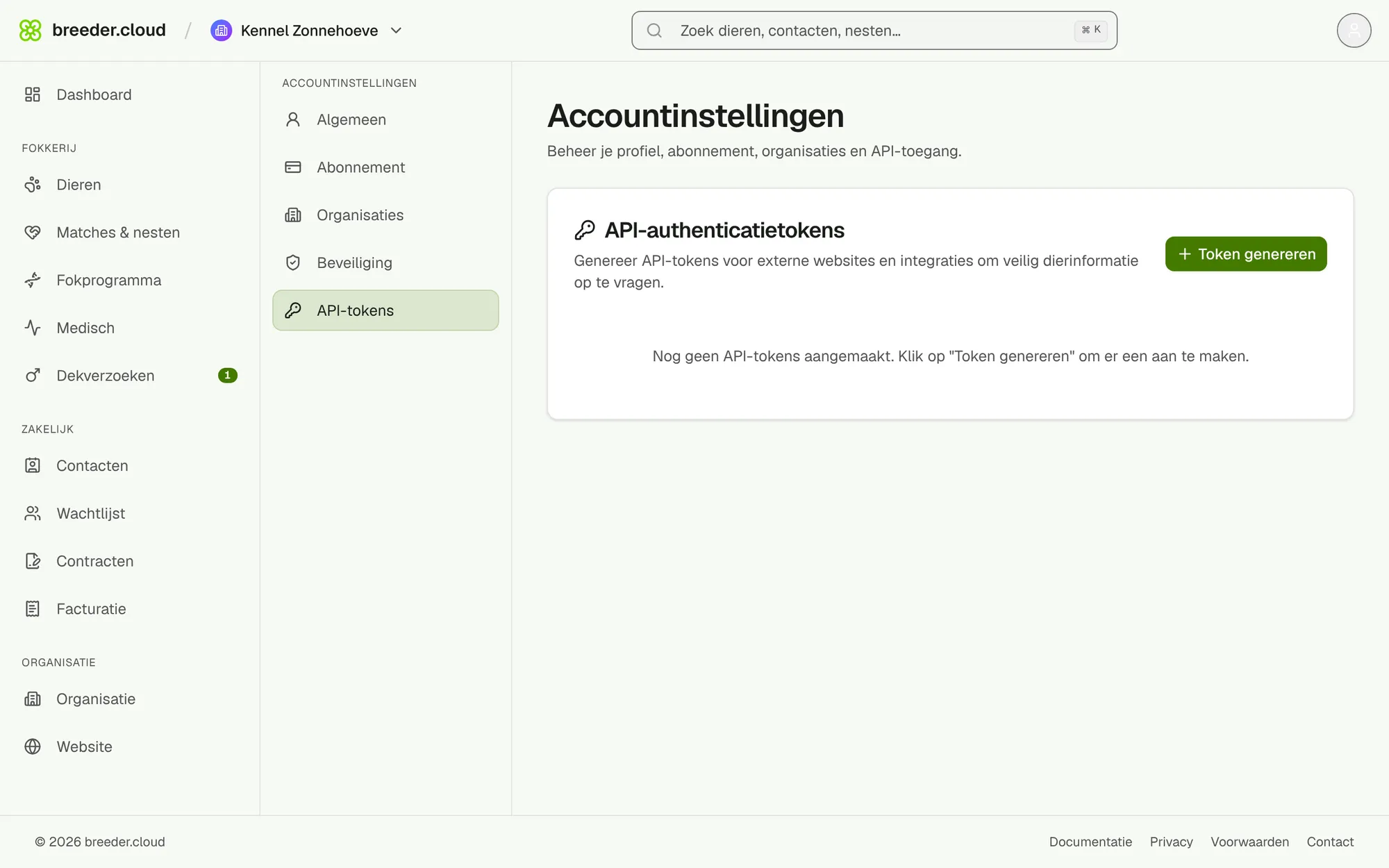 De pagina API-tokens