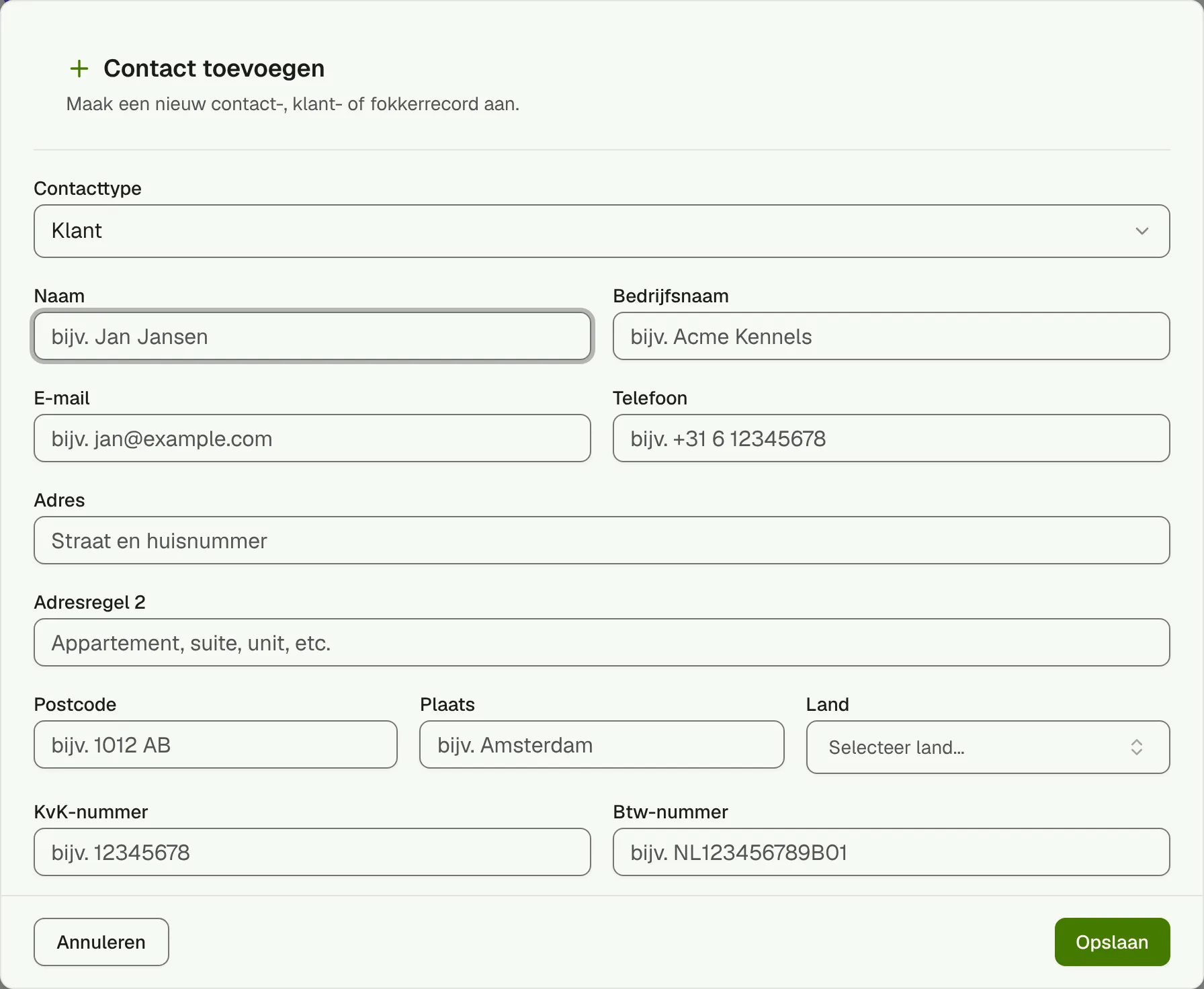 Het venster om een contact toe te voegen